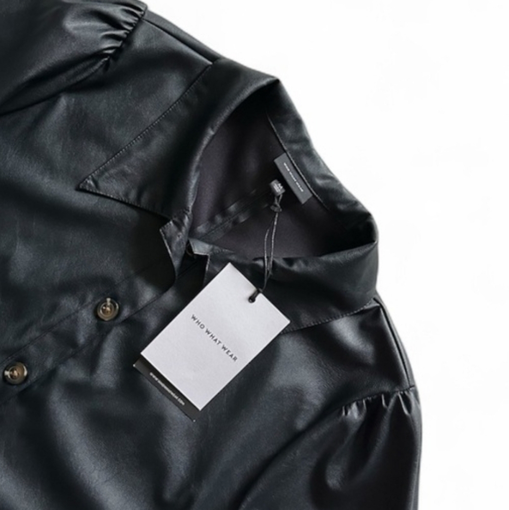 Who What Wear Vegan Leather Button Front Top NWT